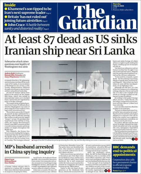 Portada de The Guardian (reino Unido)