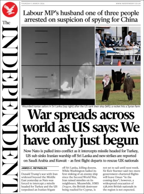 Portada de The Independent del jueves, 5 de marzo de 2026