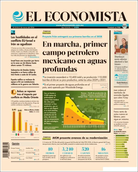 Portada de El Economista del jueves, 5 de marzo de 2026