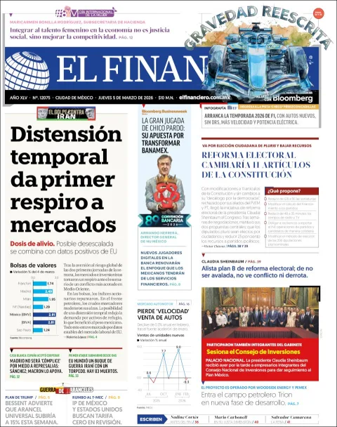 Portada de El Financiero del jueves, 5 de marzo de 2026