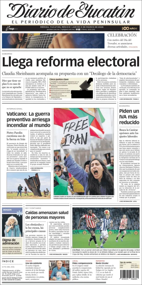 Portada de Diario de Yucatán del jueves, 5 de marzo de 2026