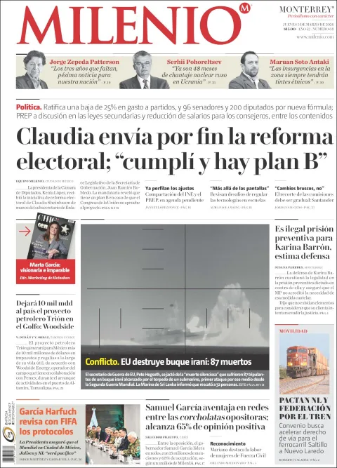 Portada de Milenio del jueves, 5 de marzo de 2026