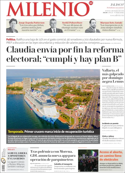 Portada de Milenio Jalisco del jueves, 5 de marzo de 2026