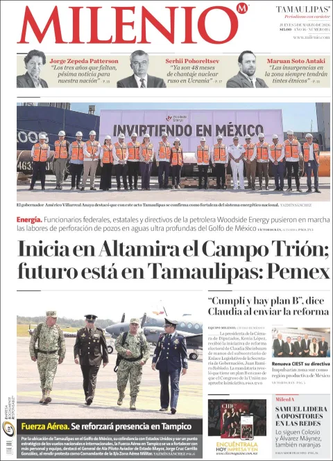Portada de Milenio Tamaulipas del jueves, 5 de marzo de 2026