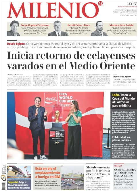 Portada de Milenio Leon del jueves, 5 de marzo de 2026