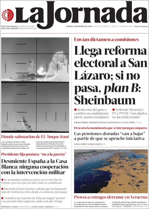 Portada de La Jornada del jueves, 5 de marzo de 2026