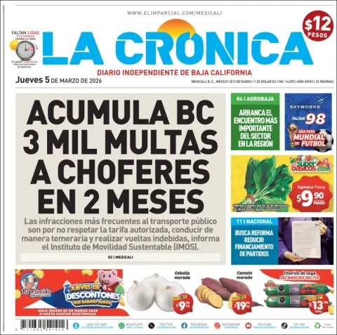 Portada de La Cronica del jueves, 5 de marzo de 2026