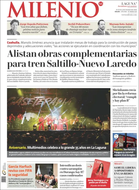 Portada de Milenio Laguna del jueves, 5 de marzo de 2026