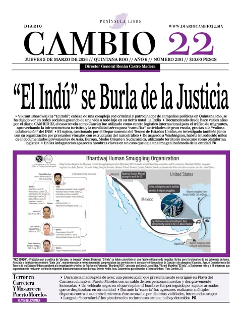 Portada de Diario Cambio 22 (portada) del jueves, 5 de marzo de 2026
