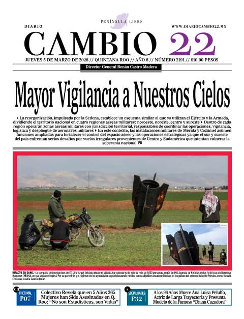 Portada de Diario Cambio 22 (contraportada) del jueves, 5 de marzo de 2026