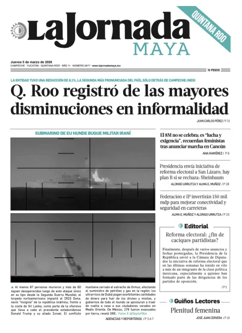 Portada de La Jornada Maya Quintana Roo del jueves, 5 de marzo de 2026