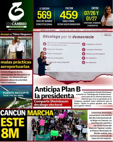 Portada de En Cambio - Quintana Roo (portada) del jueves, 5 de marzo de 2026