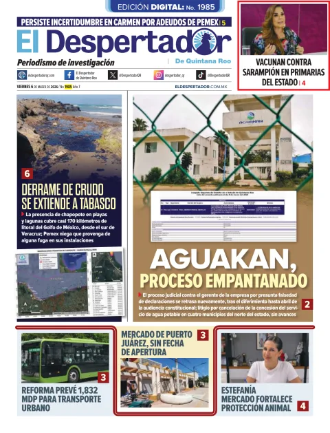 Portada de El Despertador de Quintana Roo del viernes, 6 de marzo de 2026