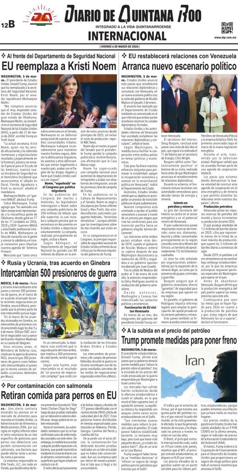 Portada de Diario de Quintana Roo (contra Portada) del viernes, 6 de marzo de 2026