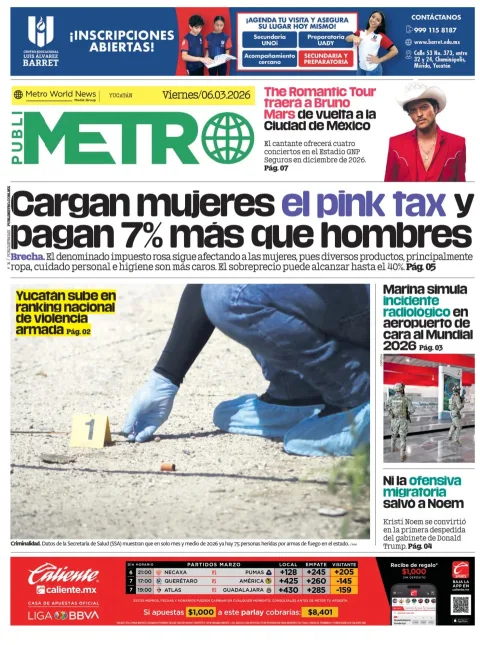 Portada de Publimetro Merida del viernes, 6 de marzo de 2026