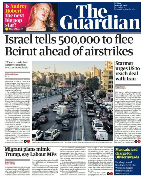 Portada de The Guardian (reino Unido) del viernes, 6 de marzo de 2026