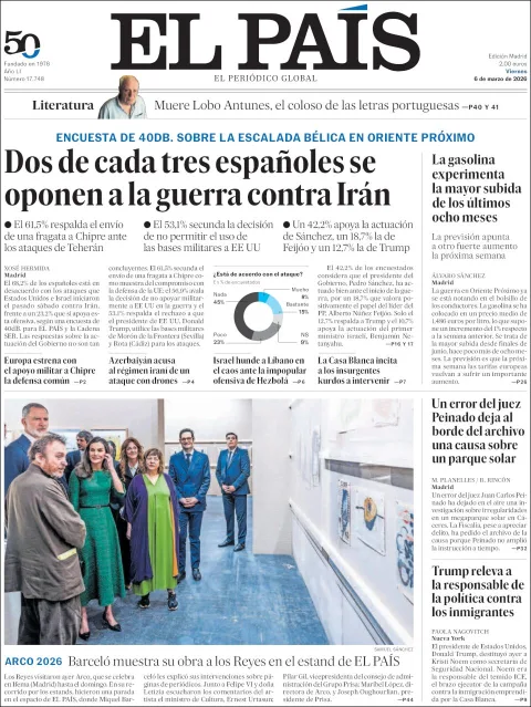 Portada de El Pais del viernes, 6 de marzo de 2026