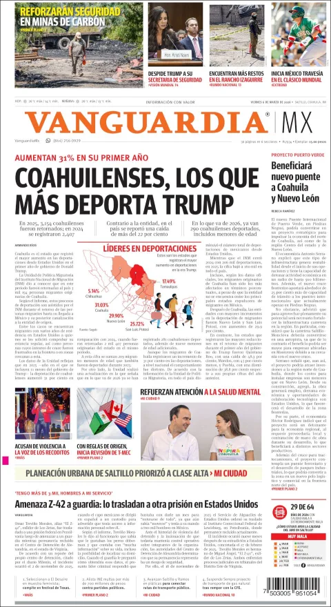 Portada de Vanguardia del viernes, 6 de marzo de 2026