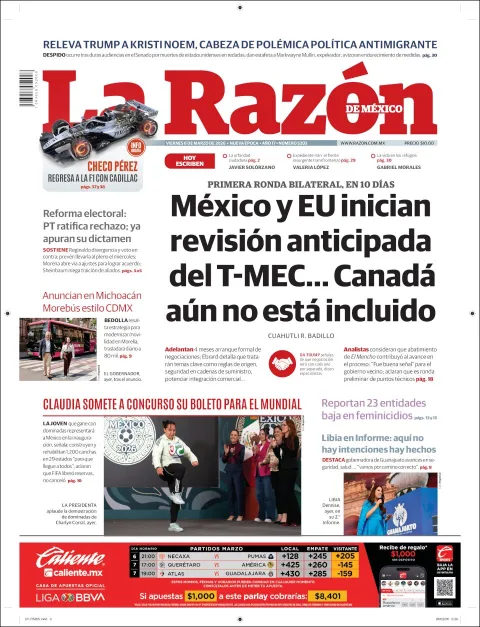 Portada de La Razon del viernes, 6 de marzo de 2026