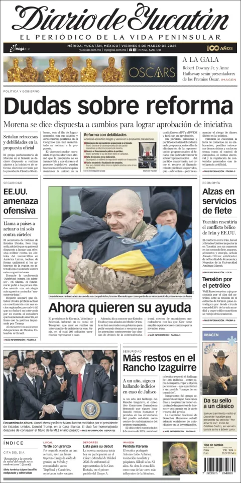 Portada de Diario de Yucatán del viernes, 6 de marzo de 2026