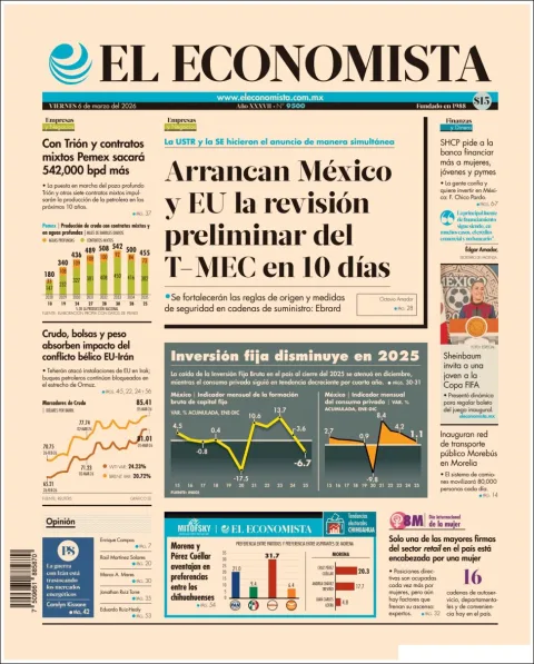 Portada de El Economista del viernes, 6 de marzo de 2026