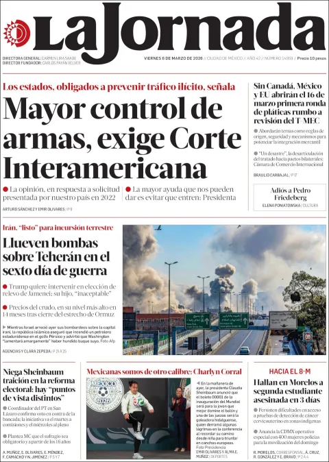 Portada de La Jornada del viernes, 6 de marzo de 2026