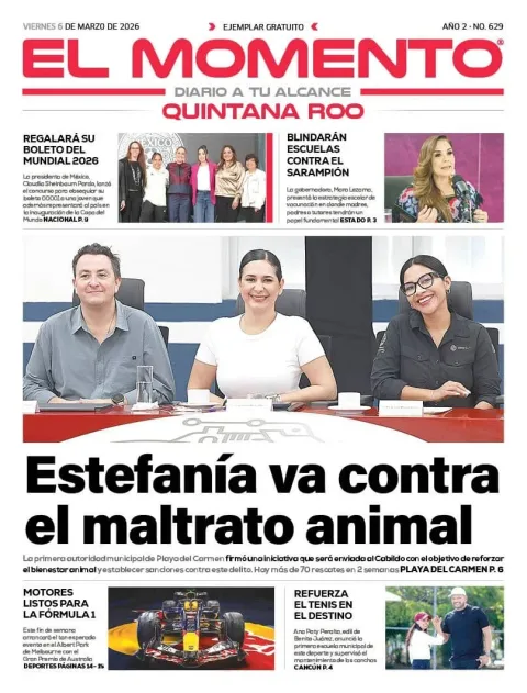 Portada de El Momento Quintana Roo del viernes, 6 de marzo de 2026