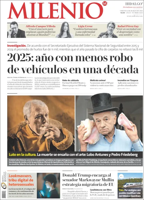 Portada de Milenio Hidalgo del viernes, 6 de marzo de 2026