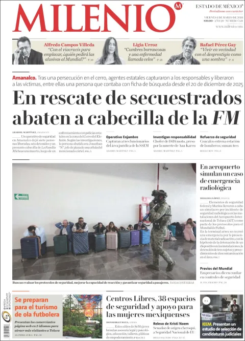 Portada de Milenio Edo de Mexico del viernes, 6 de marzo de 2026
