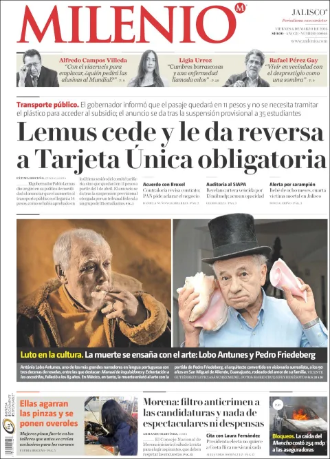 Portada de Milenio Jalisco del viernes, 6 de marzo de 2026