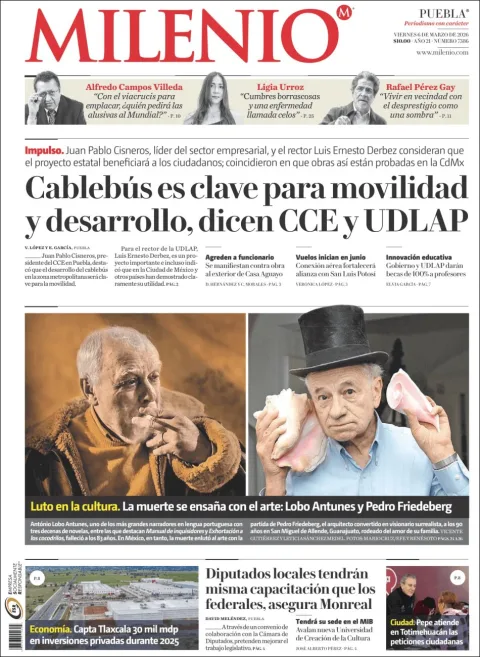 Portada de Milenio Puebla del viernes, 6 de marzo de 2026