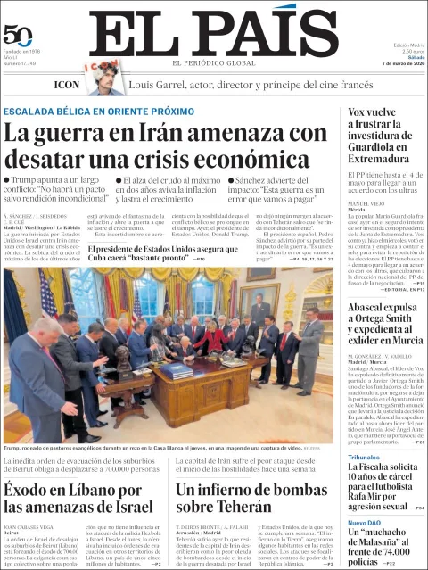 Portada de El Pais del sábado, 7 de marzo de 2026