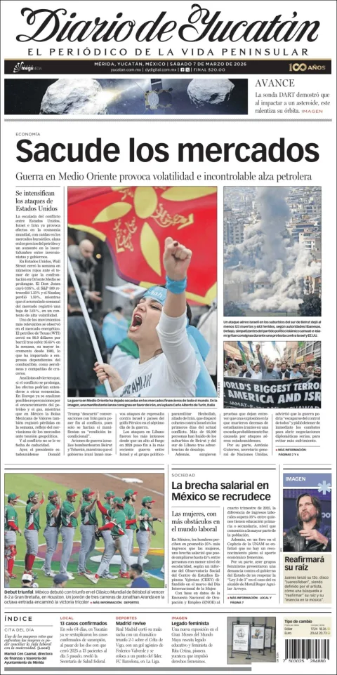 Portada de Diario de Yucatán del sábado, 7 de marzo de 2026