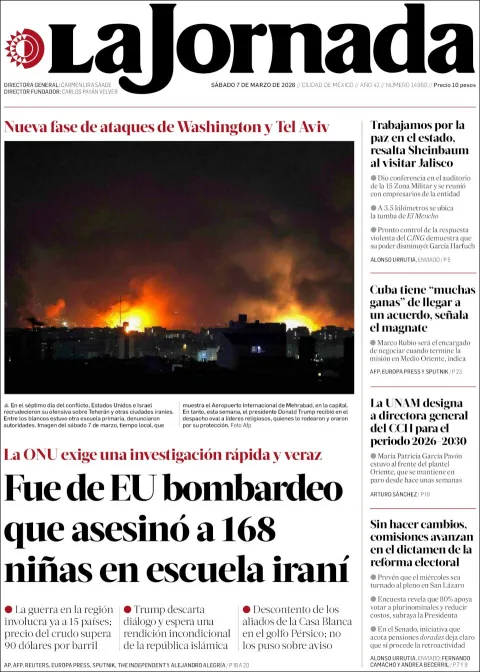 Portada de La Jornada del sábado, 7 de marzo de 2026