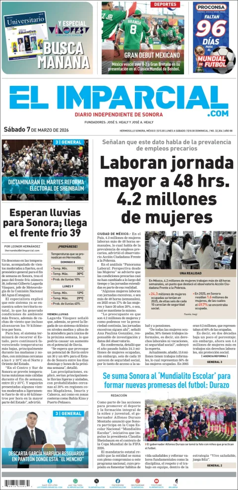 Portada de El Imparcial del sábado, 7 de marzo de 2026