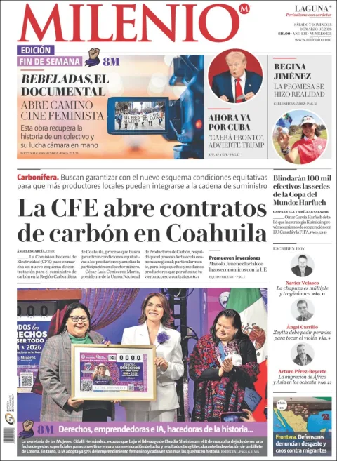 Portada de Milenio Laguna del sábado, 7 de marzo de 2026
