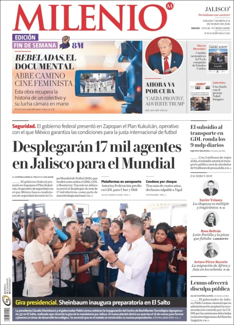 Portada de Milenio Jalisco del sábado, 7 de marzo de 2026