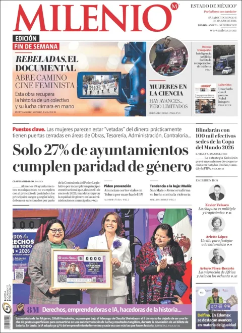 Portada de Milenio Edo de Mexico del sábado, 7 de marzo de 2026