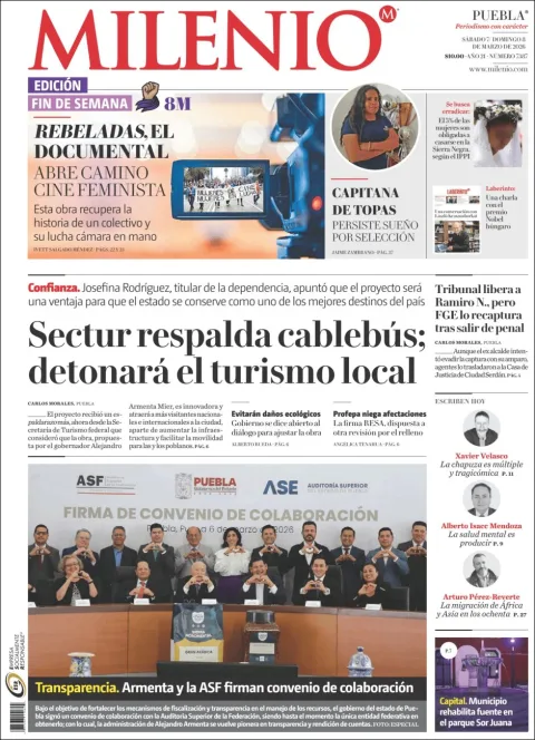 Portada de Milenio Puebla del sábado, 7 de marzo de 2026