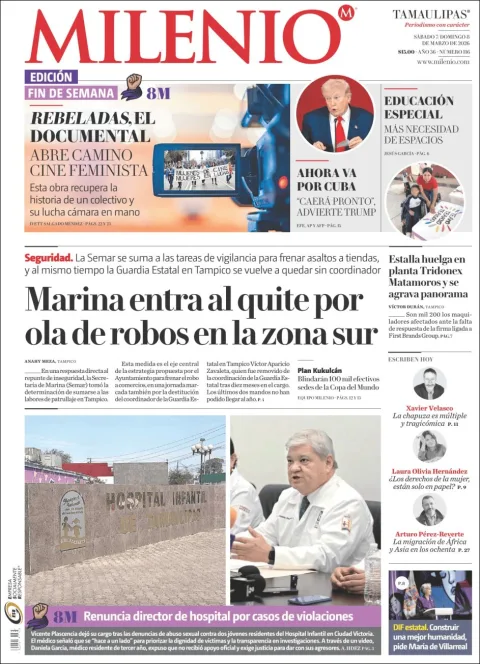 Portada de Milenio Tamaulipas del sábado, 7 de marzo de 2026