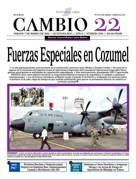 Portada de Diario Cambio 22 (portada) del sábado, 7 de marzo de 2026