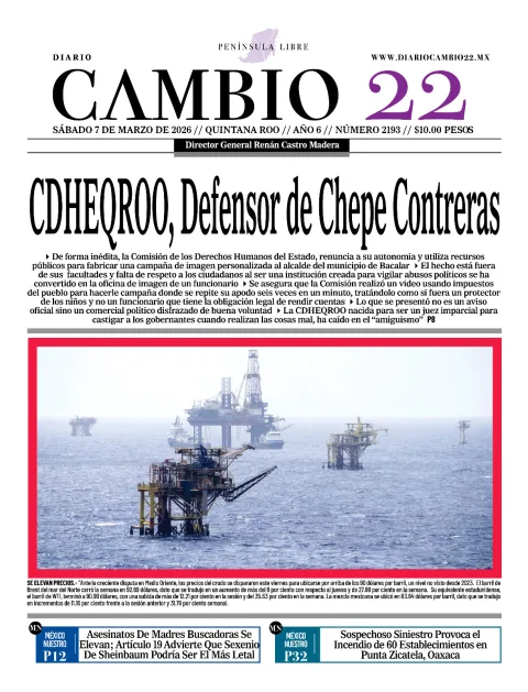 Portada de Diario Cambio 22 (contraportada) del sábado, 7 de marzo de 2026