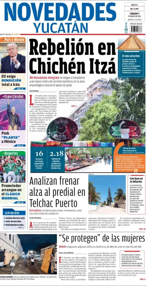 Portada de Novedades Yucatan del sábado, 7 de marzo de 2026
