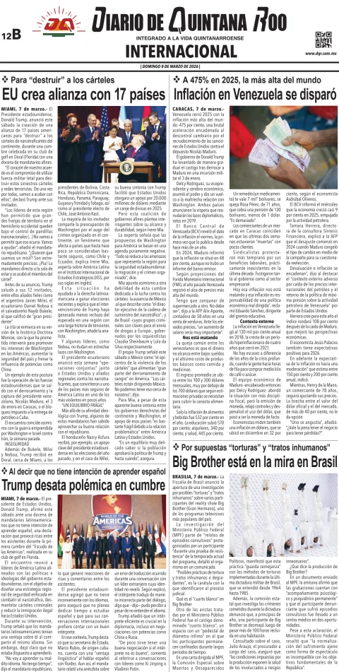 Portada de Diario de Quintana Roo (contra Portada)