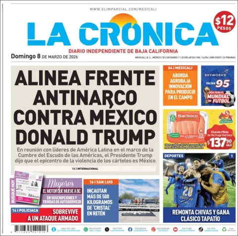 Portada de La Cronica del domingo, 8 de marzo de 2026