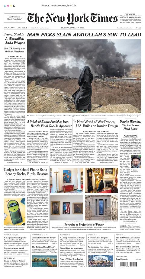 Portada de The New York Times (new York) del lunes, 9 de marzo de 2026