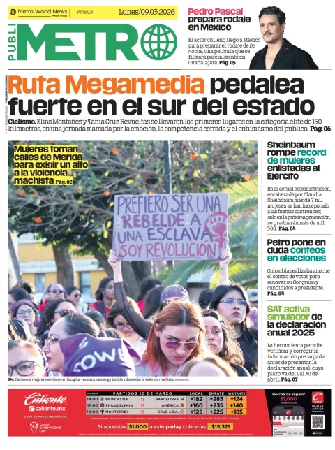Portada de Publimetro Merida del lunes, 9 de marzo de 2026