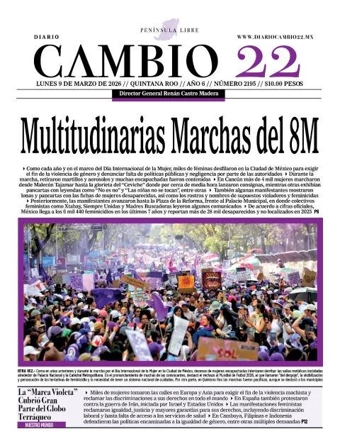 Portada de Diario Cambio 22 (portada) del lunes, 9 de marzo de 2026