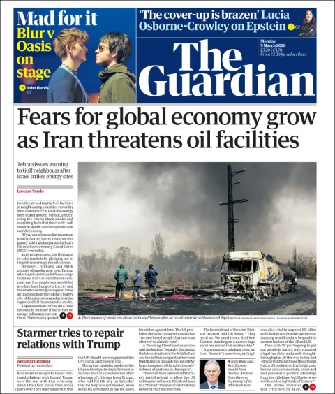 Portada de The Guardian (reino Unido) del lunes, 9 de marzo de 2026