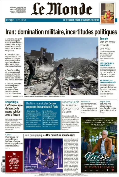 Portada de Le Monde del lunes, 9 de marzo de 2026
